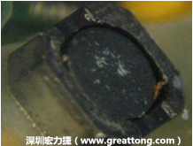 使用銀(Ag)鍍層的電源電感器(Power Inductors)，經過推力測試后，零件端點上已經看不到任何鍍層的痕跡了，所以其耐推力就比較小。