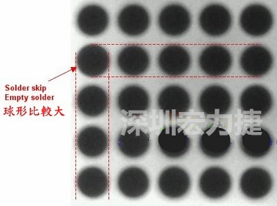 現在我畫幾條直線你再看看是否有發(fā)現那一顆BGA的錫球比較大,有空焊的可能?