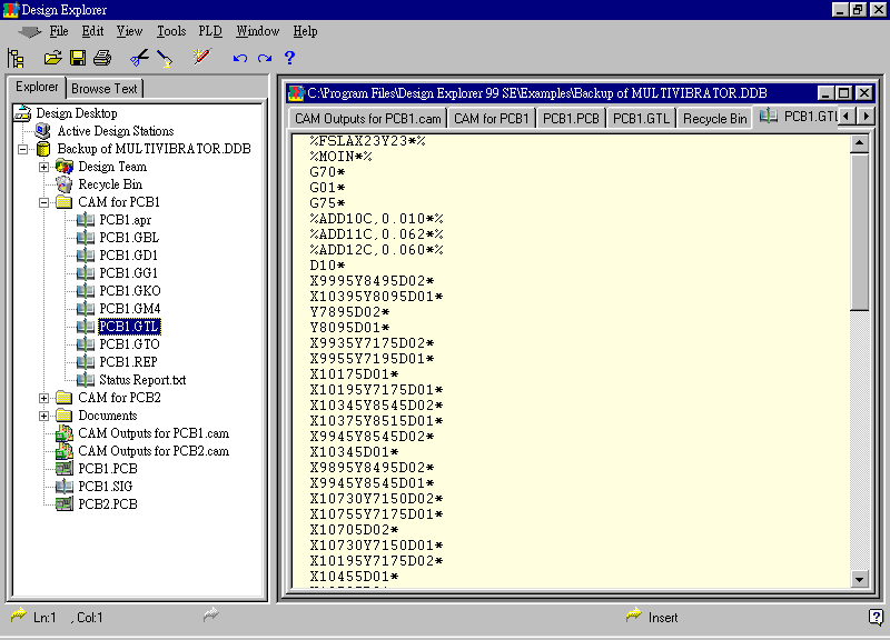 要檢查各Gerber輸出文件，則在瀏覽器中打開CAM Output for PCB1，即可看到一系列Gerber輸出文件。