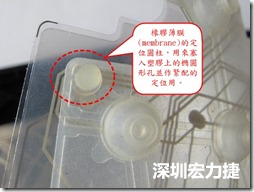 橡膠薄膜(membrane)的定位圓柱，可以用來塞入塑膠上的橢圓形孔洞，最為緊配的定位之用。