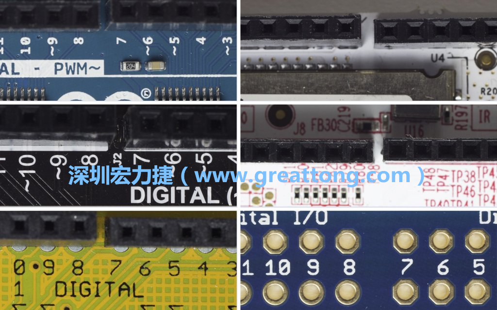 各種不同尺寸的Arduino上第7、8腳位的間距。