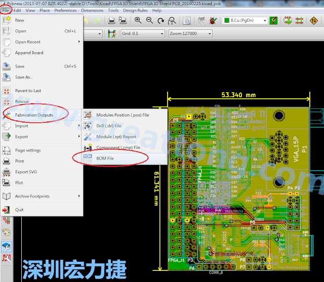 在Kicad的PCB Editor, 點選 File->Fabrication Outputs->BOM File, 即可產(chǎn)生一個 .csv 的Excel 檔案。